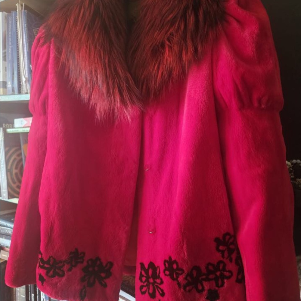 Massini Sheared mink with embroidery and large Fox collar Made in Italy